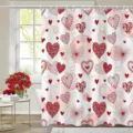 Valentins-Duschvorhang mit roten und rosa Herzmotiven, aufgehängt mit weißen Ringen am oberen Rand - Einzelner Duschvorhang (90x180cm) / Rosa Herzkombination (YL-004)