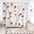 Valentins-Badezimmer-Set mit weißem Duschvorhang, roten Herzen, Zweigmotiv und passenden Matten - Rote Herzäste (YL-007)