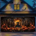 Bannière de garage pour Halloween, avec squelettes gothiques, sorcière et citrouilles lumineuses - Citrouille de Sorcière Sombre (CK-010)