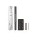 White gel pen kit arranged on a white background with prep pads, a nail file and wooden pusher - White