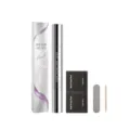 A gel pen kit arranged on white, with its box, prep pads, nail file and wooden cuticle stick - Purple