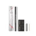 Flat lay of a red gel pen set with its box, nail prep pads, file and wooden cuticle stick - Red