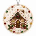 Round Christmas diamond-painting ornament with a jeweled gingerbread house and silver hanging chain - Gingerbread House / 1 Piece