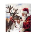 Christmas dishwasher magnet featuring Santa in red greeting a reindeer in a snowy scene - Santa Claus And Reindeer Style / 1 Piece