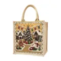 Sac cabas en jute DIY à strass, avec un village de Noël coloré en perles sur le devant - Ville de Scène de Neige de Noël