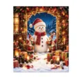 Christmas dishwasher magnet with a snowman, four elves, gifts and festive lights in a snowy scene - Snowman And Elf Snow Scene Style / 1 Piece