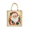 Sac cabas en jute beige avec anses en corde et motif festif du Père Noël en perles colorées - Père Noël