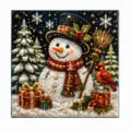 Peinture diamant 5D de Noël avec bonhomme de neige orné, écharpe rouge, cardinal et cadeaux - 1 Pièce/Paquet / Bonhomme de Neige avec Perles et Strass