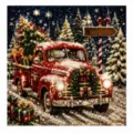 Décoration de Noël en peinture diamant, avec pick-up rouge rétro, détails scintillants et cadeaux - 1 Pièce/Paquet / Camion de Noël Rouge