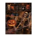 Halloween dishwasher magnet showing a glowing pumpkin, skeleton and spooky dishes inside - Halloween Skeleton Decor Style / 1 Piece