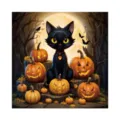 Halloween dishwasher magnet with a black cat, pumpkins, bats and full moon illustration - Halloween Black Cat Pumpkin Style / 1 Piece