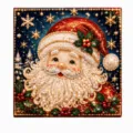 Tableau de Noël 5D en perles, avec Père Noël, bonnet rouge, flocons dorés et cadre décoré - 1 Pièce/Paquet / Père Noël en Perles