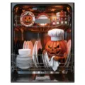 Halloween dishwasher magnet decor with a pumpkin chef and themed dishes in a warmly lit interior - Pumpkin Chef Style / 1 Piece
