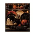 Halloween tableware decor set with pumpkin mug, ghost figures, ornate plates and spiderweb accents - Ghost Plate Style 2 / 1 Piece