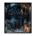 Halloween gothic dishwasher magnet depicting a haunted gate, raven, candles and eerie dishes - Graveyard Statue Iron Gate Style / 1 Piece