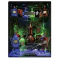 Halloween dishwasher magnet showing potion bottles, copper still, spiders and eerie green webs - Magic Potion Bottle Style / 1 Piece