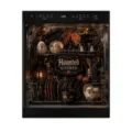 Halloween dishwasher magnet with a dark Haunted Kitchen design, displayed on a black appliance - Haunted Kitchen Ghost Style / 1 Piece