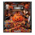 Halloween dishwasher magnet with pumpkin candy bucket and colorful sweets inside the appliance - Halloween Candy Pumpkin Style / 1 Piece