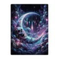 Printed blanket with a surreal skull and crescent moon design in glowing purple-blue tones - Colorful Crescent Moon Skull Style / 1 Piece