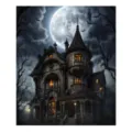 Halloween dishwasher magnet featuring a gothic haunted mansion beneath a full moon and flying bats - Halloween Moon Night Haunted House Style / 1 Piece