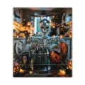 Halloween dishwasher magnet with a vivid skeleton, jack-o’-lanterns and a festive kitchen scene - Halloween Metal Skeleton Style / 1 Piece