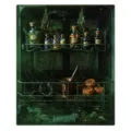 Green Halloween dishwasher magnet with a witchy display of potion bottles, herbs and small pumpkins - Halloween Witch Potion Style / 1 Piece