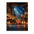 Halloween dishwasher magnetic cover with glowing jack-o'-lanterns, candles and autumn leaves - Halloween Pumpkin Cabin Night Style / 1 Piece