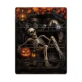 Halloween dishwasher magnet featuring a seated skeleton, glowing pumpkin, lantern, and autumn leaves - Halloween Skeleton Resting Style / 1 Piece