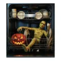 Halloween-themed dishwasher magnet decor featuring a glowing pumpkin and mummy among dishes - Halloween Mummy Casual Style / 1 Piece