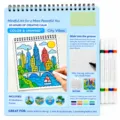 Spiral-bound mindful coloring set with city scenes, 20 pages, paints and dual-tip markers - Coloring Book * 1 + Pen * 4