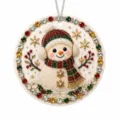 Round Christmas snowman diamond-art hanging ornament with colorful rhinestone border and silver chain - Snowman / 1 Piece