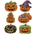 Zes Halloween-pompoenhangertjes in oranje, paars, groen en zwart, met strass en parels - Pompoen Jack Thema / 6-Delige Set