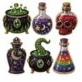 Zesdelige fonkelende Halloween-decoratieset met heksenketels en kleurrijke toverdrankflesjes - Magische Pot Thema / 6-Delige Set