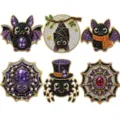 Set van zes Halloweenversieringen met strassvleermuizen en spinnen in zwart, paars en goud - Leuke Vleermuis En Spin Thema / 6-Delige Set