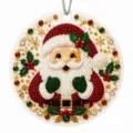 Round diamond art ornament with jeweled Santa in red, green and gold, hung from a silver chain - Santa Claus / 1 Piece