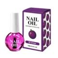 Nagelhautöl mit Traubenduft in violetter Glasflasche, weißem Deckel und passender violetter Schachtel, 15 ml - Fuchsie