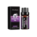 Lavendelolie van 10 ml in een amberkleurig glazen pipetflesje met bijpassende zwart-paarse doos - Lavendel Essentiële Olie