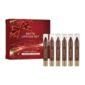 Six-piece matte lipstick set in assorted brown shades with red gift box and gold ribbon - Christmas Chocolate Series (Six Pieces)