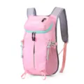 Lightweight pink nylon hiking backpack with mint-green zipper trim, mesh straps and side cords - Below 20L / Pink
