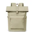 Zaino beige con chiusura roll-top, tasca frontale con zip, fibbie laterali e maniglia superiore - sotto i 20L / Kaki