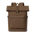 Zaino unisex marrone con chiusura arrotolata, fibbia metallica e tasca frontale con zip - sotto i 20L / Caffè