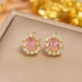 Orecchini a Bottone Zirconia Rosa (TZ8301) / Argento