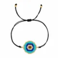 Pulsera de cuentas con motivo de ojo hexagonal azul y dorado y cordón negro ajustable - Estilo Ojo Hexagonal Azul Verde (MI-B220449C)