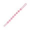 Pink beaded item with round and heart-shaped beads, shown on white with loop handles at both ends. - Pink