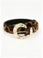 Leopard-print belt on white, with gold-tone textured buckle, keeper, and adjustment holes - Irregular Texture Buckle / 92x2.7x0.2cm / Leopard Print Style A