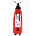 Red and white children's remote-control speedboat with twin propellers, shown from above - Red