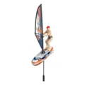 Miniatur-Windsurfbrett-Spielzeug mit stehender Figur, blauem, orangefarbenem und weißem Segel - Blaues Wellenmuster / Blau
