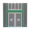 Gray studded building block road baseplate with parking bays, lane markings and green median - Parking Lot