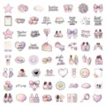 Flat lay of pastel pink and purple stickers featuring bows, hearts, sweets, friends and phrases - Best Friends Scrapbooking Stickers / 63 Pieces/Pack