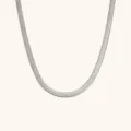 Silver-tone metal snake chain necklace with a flat woven profile, arranged in a U shape - Herringbone Chain (N175) / 40cm+5cm / Silver